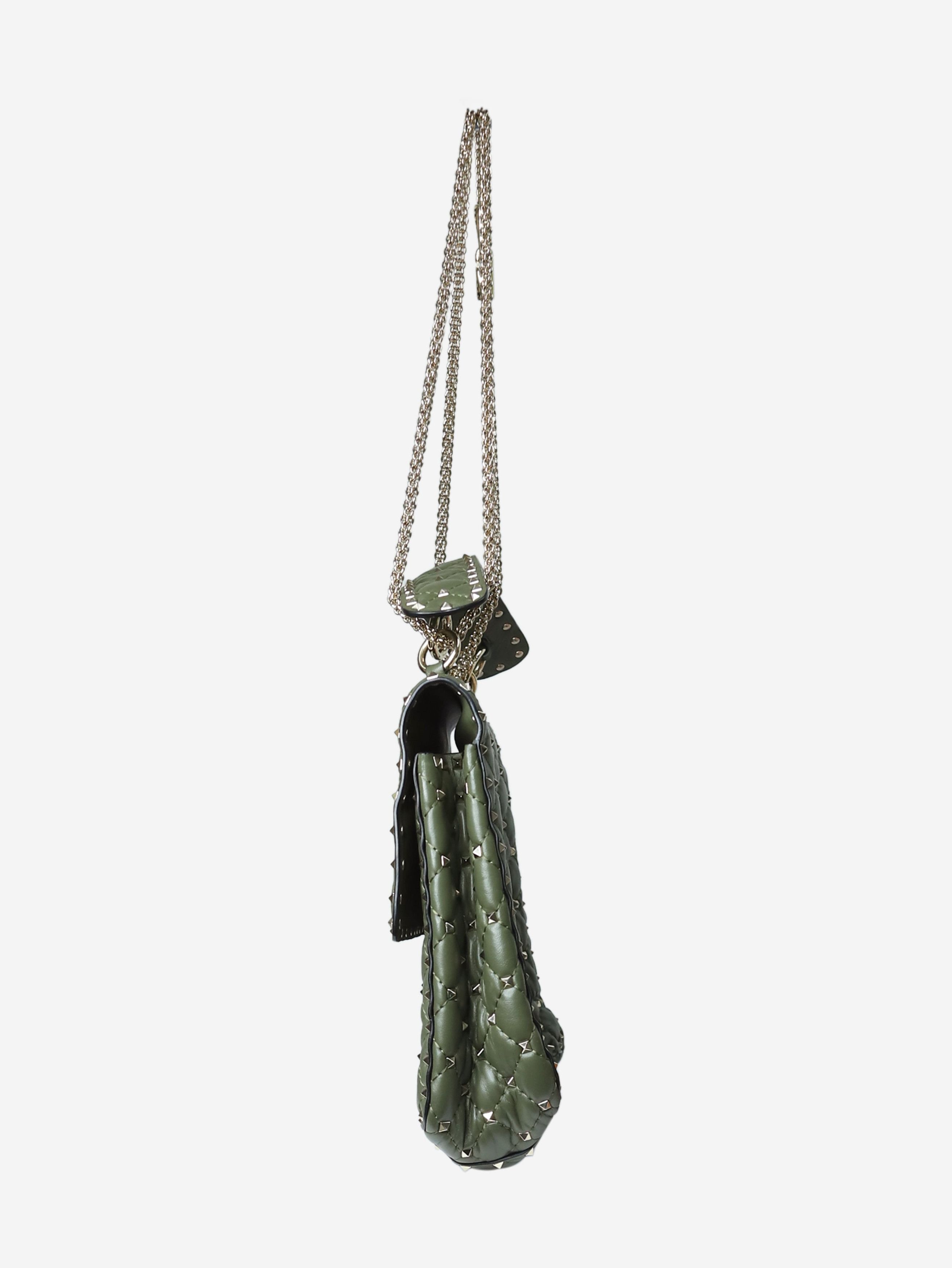 Green large nappa rockstud spike bag
