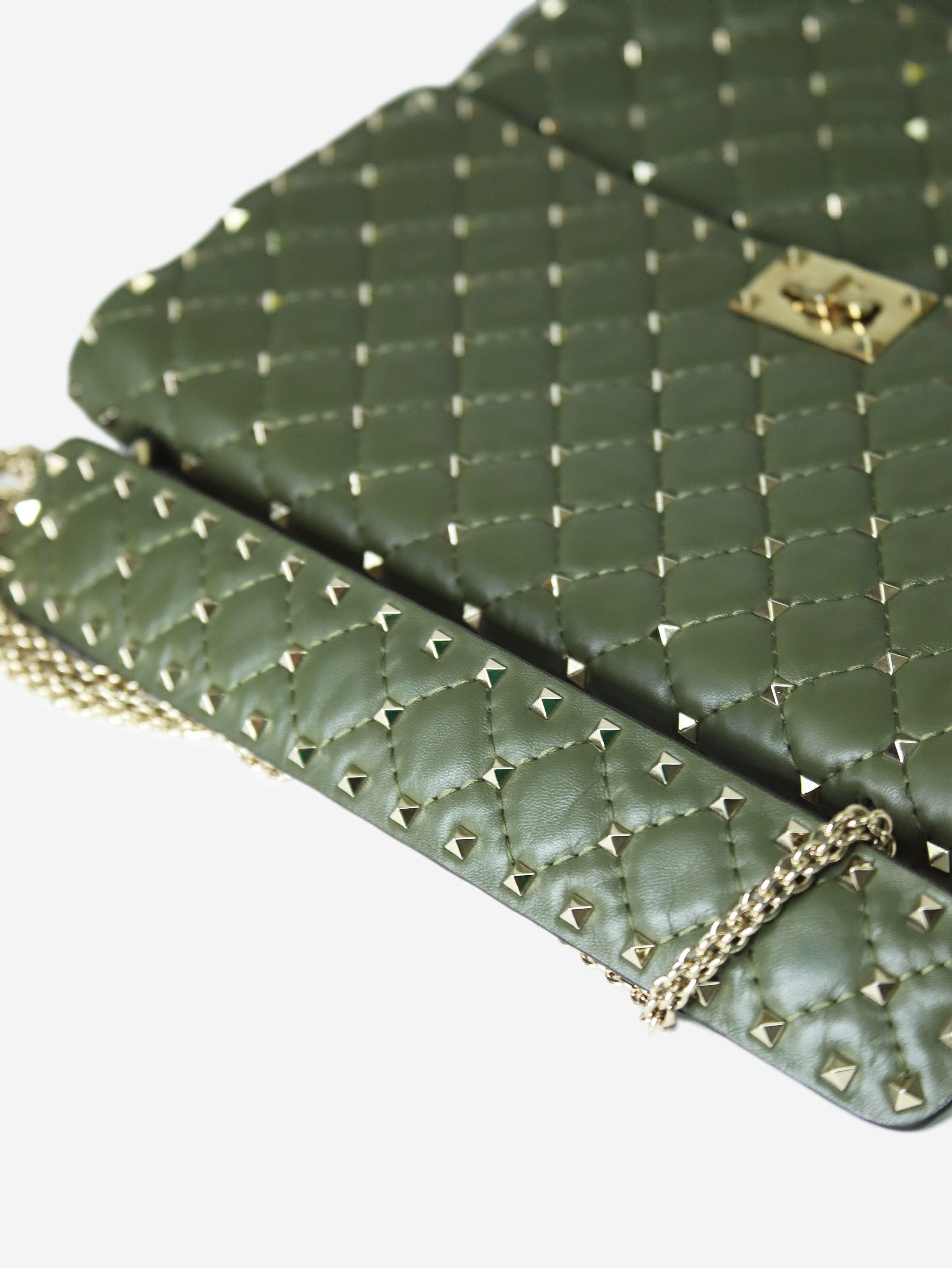 Green large nappa rockstud spike bag