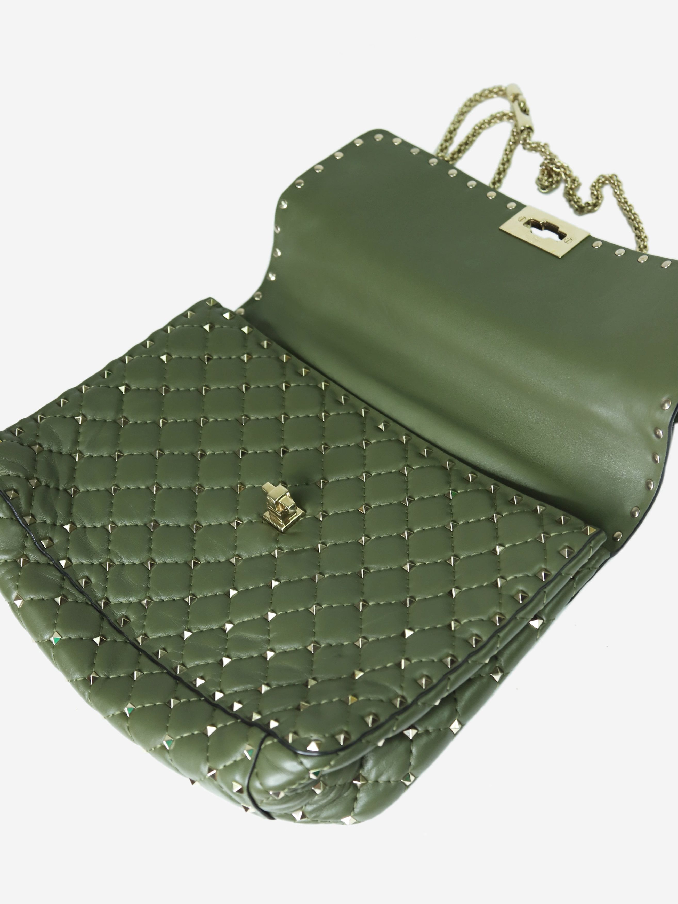 Green large nappa rockstud spike bag