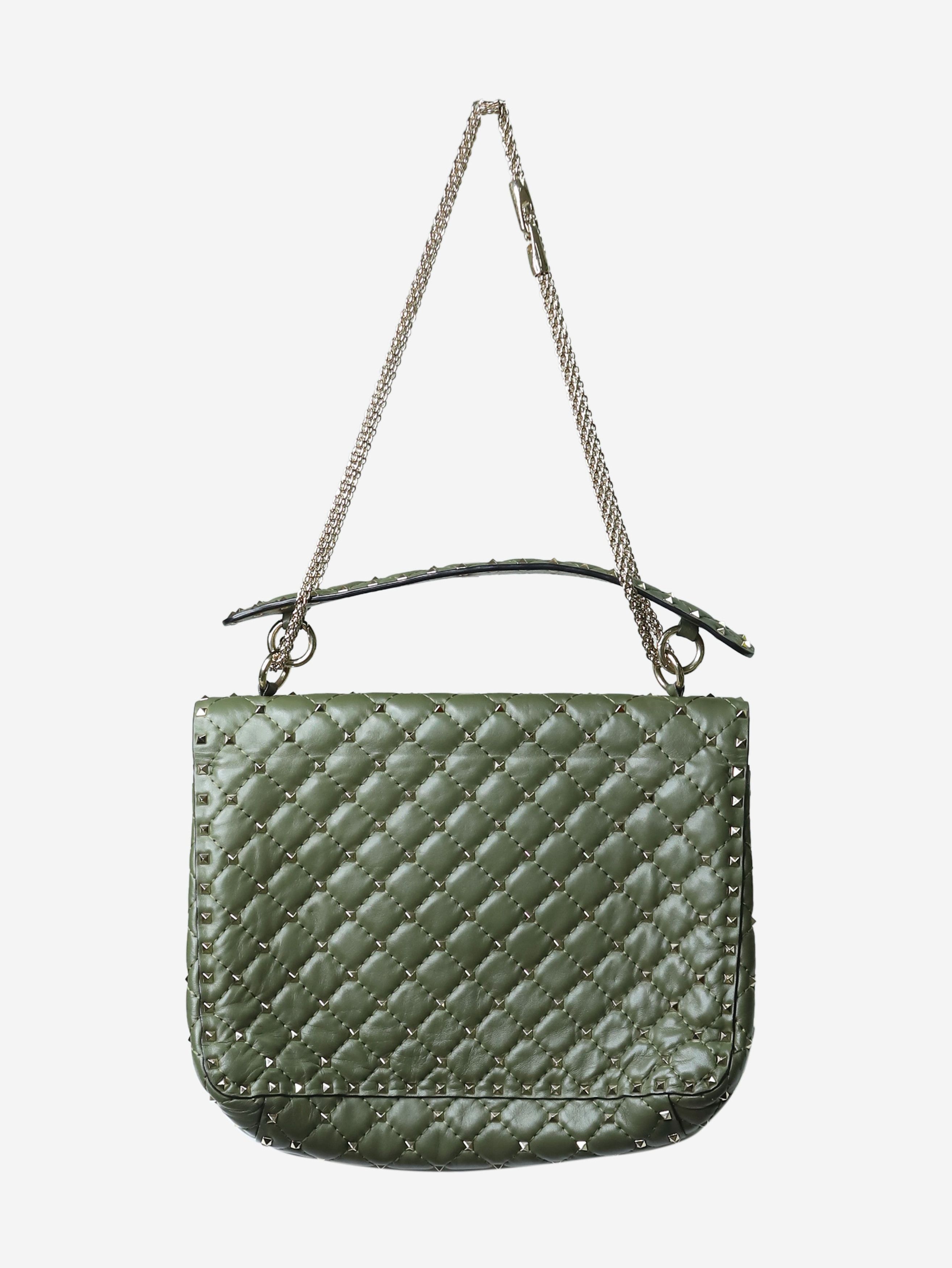 Green large nappa rockstud spike bag
