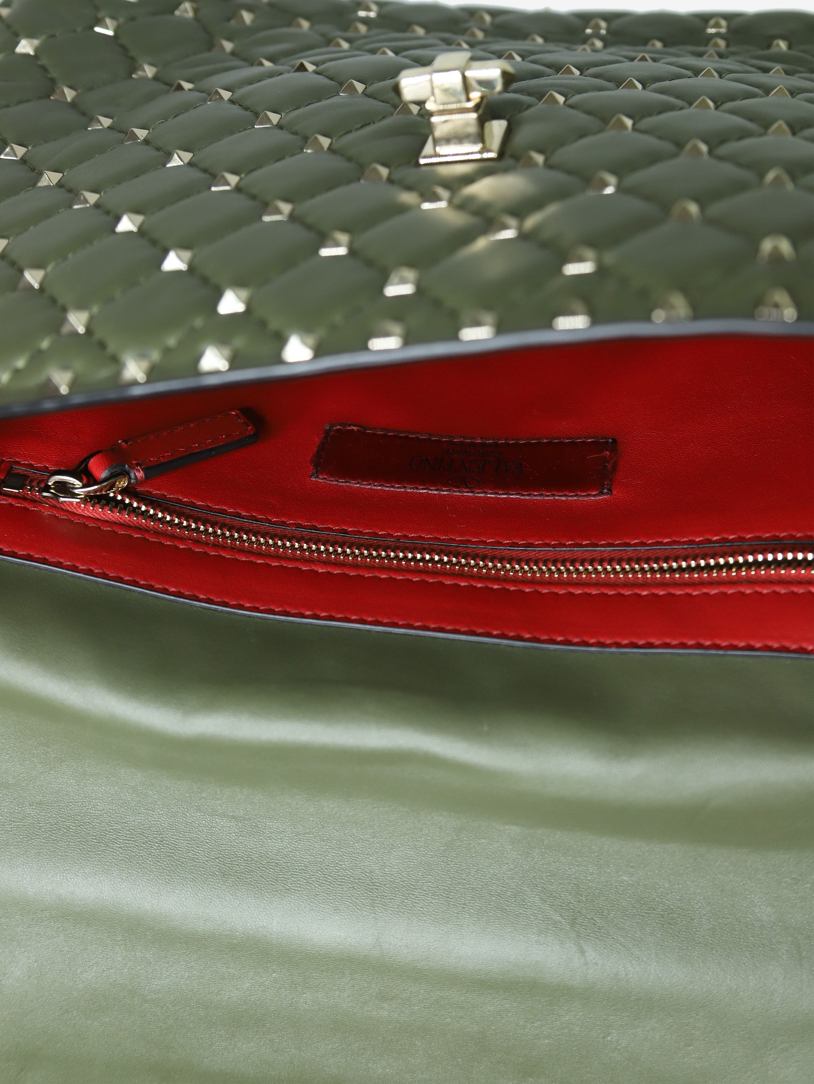 Green large nappa rockstud spike bag