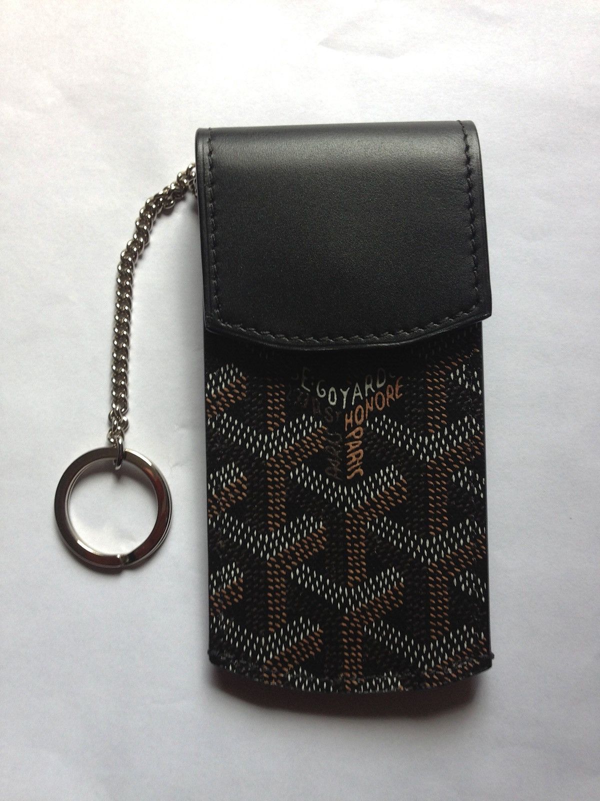 Pre-owned Goyard Porte Pouch Key Ring In Black