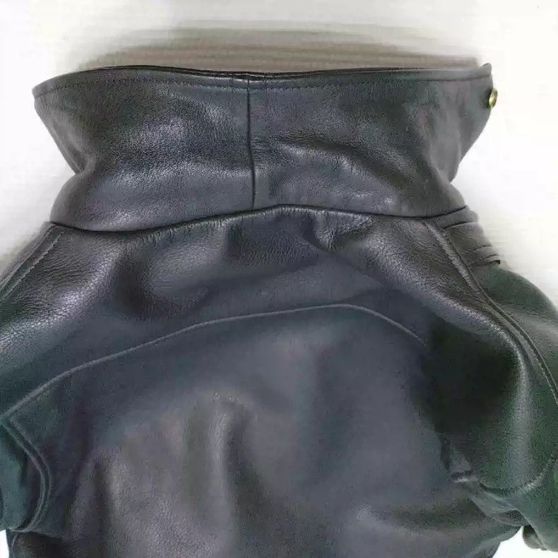Kadoya KADOYAJapanese origin heavy cedar cowhide classic lapel diagonal motorcycle leather jacket Size US L / EU 52-54 / 3 - 6 Thumbnail