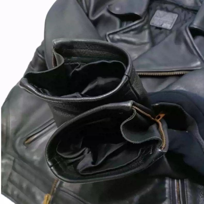 Kadoya KADOYAJapanese origin heavy cedar cowhide classic lapel diagonal motorcycle leather jacket Size US L / EU 52-54 / 3 - 5 Thumbnail
