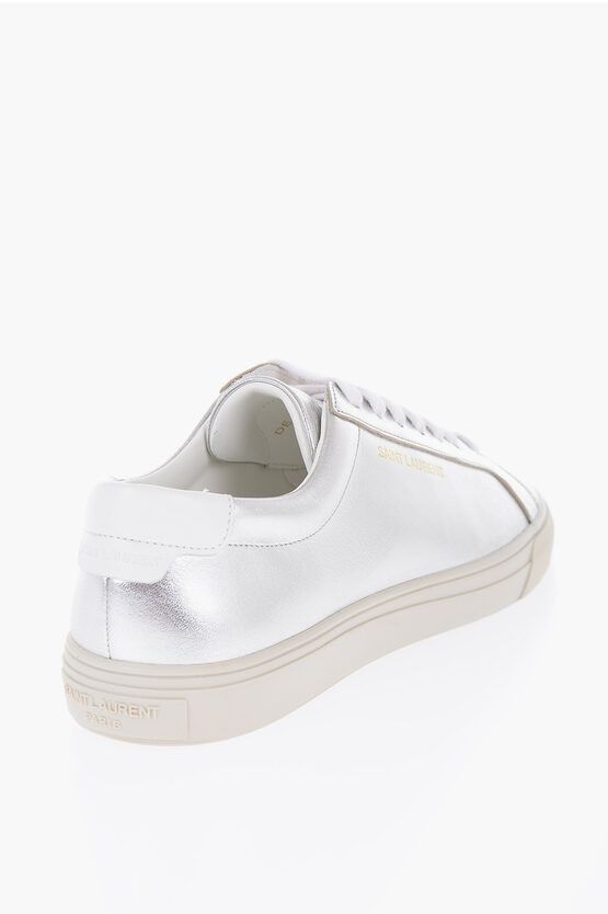 Saint Laurent Paris Metallic Effect Leather Low-Top Sneakers Size US 5.5 / IT 35.5 - 2 Thumbnail