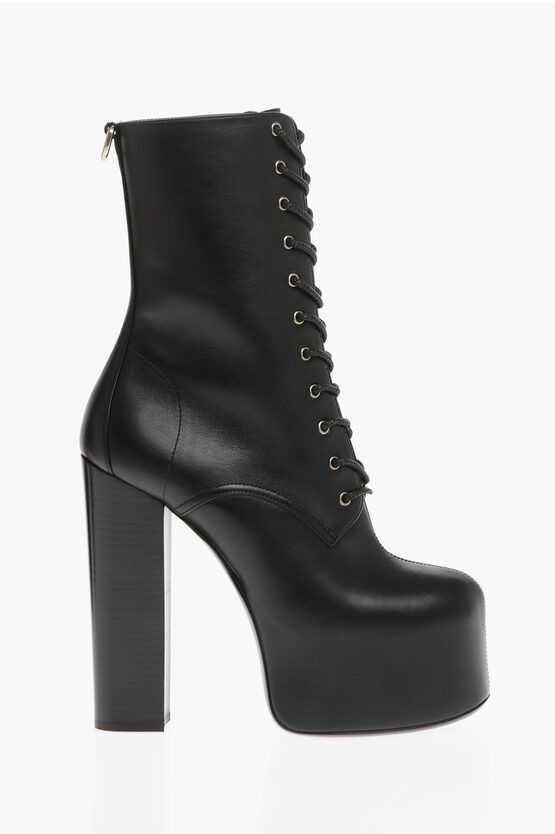 Saint Laurent Paris Leather Piuma Lace-up Booties with Platform Sole Size US 10 / IT 40 - 3 Thumbnail
