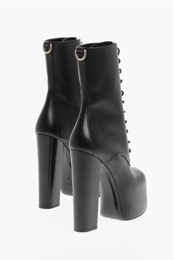 Saint Laurent Paris Leather Piuma Lace-up Booties with Platform Sole Size US 10 / IT 40 - 2 Thumbnail