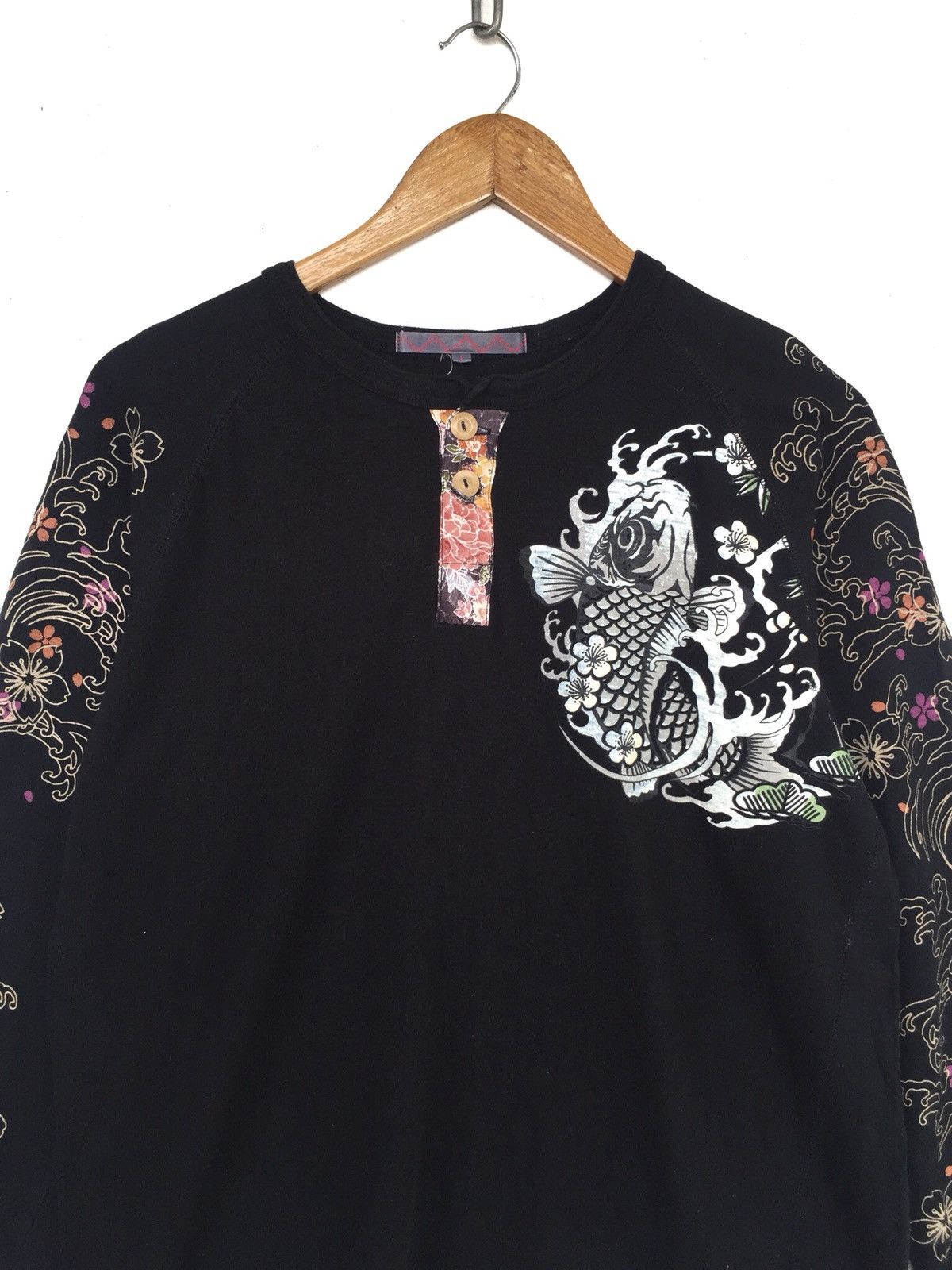 Karakuri Tamashii Koi Fish Multicolor Art Printed Black Long Sleeve Shirt Size US L / EU 52-54 / 3 - 3 Thumbnail