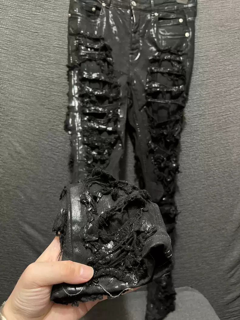 Rick Owens Rick Owens 23SS Detroit cut Double Ribbon Jeans with Erosion and Destruction Coating Size US 30 / EU 46 - 2 Thumbnail