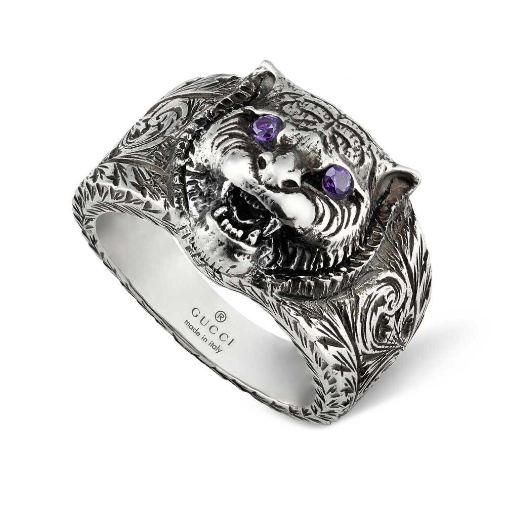 Gucci Silver Tiger Head Ring w/ Purple Eyes | Grailed