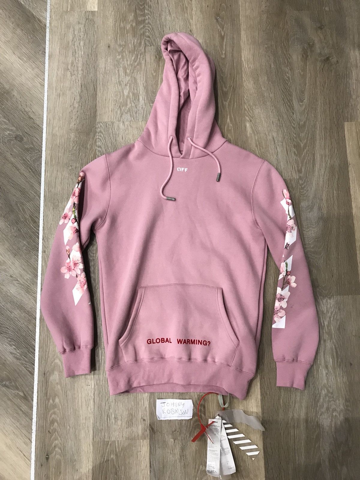 Off White c o Virgil Abloh Cherry Blossom Pink Floral Hoodie size