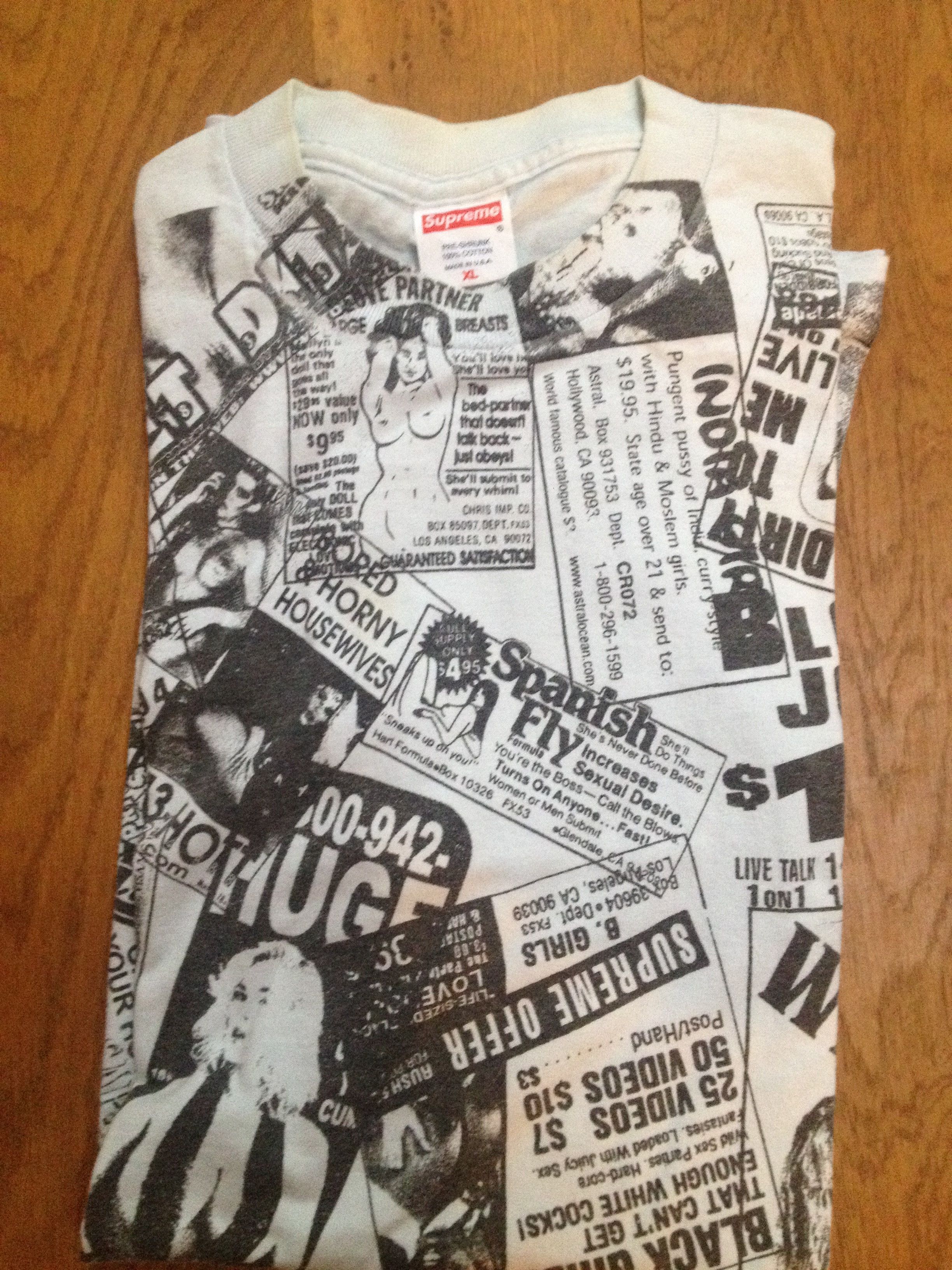 Supreme Very Rare 2001 Supreme Porn tee featuring old school porn ads