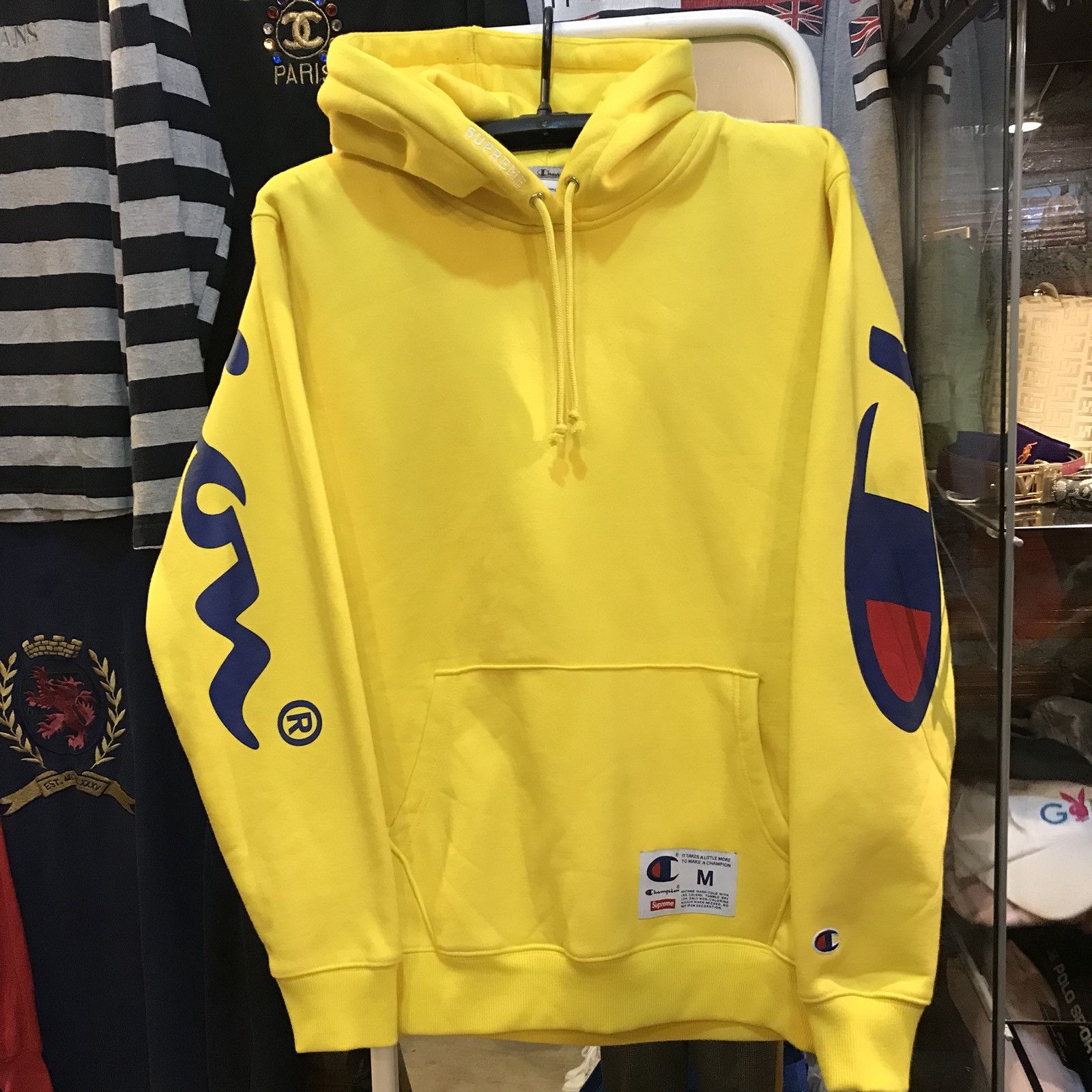 Champion supreme hoodie yellow sale