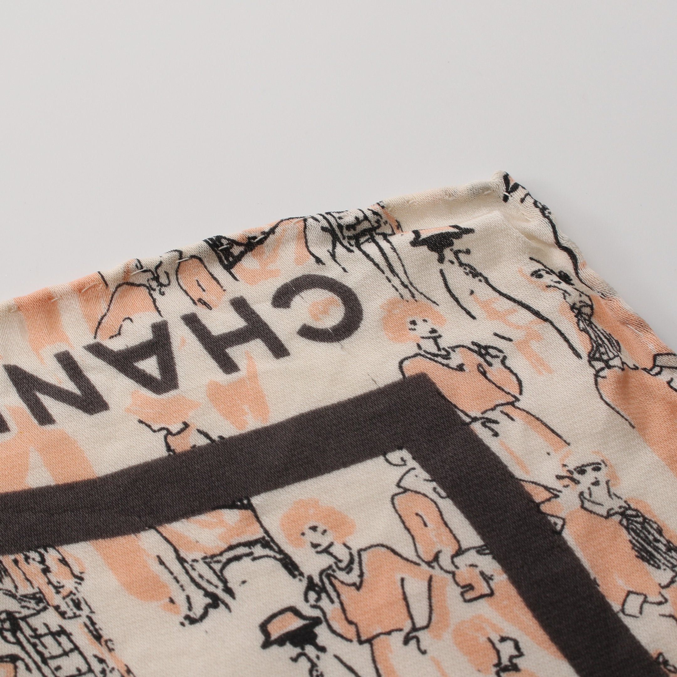 Chanel Coco Mark Scarf Silk Ivory Light Pink Gray