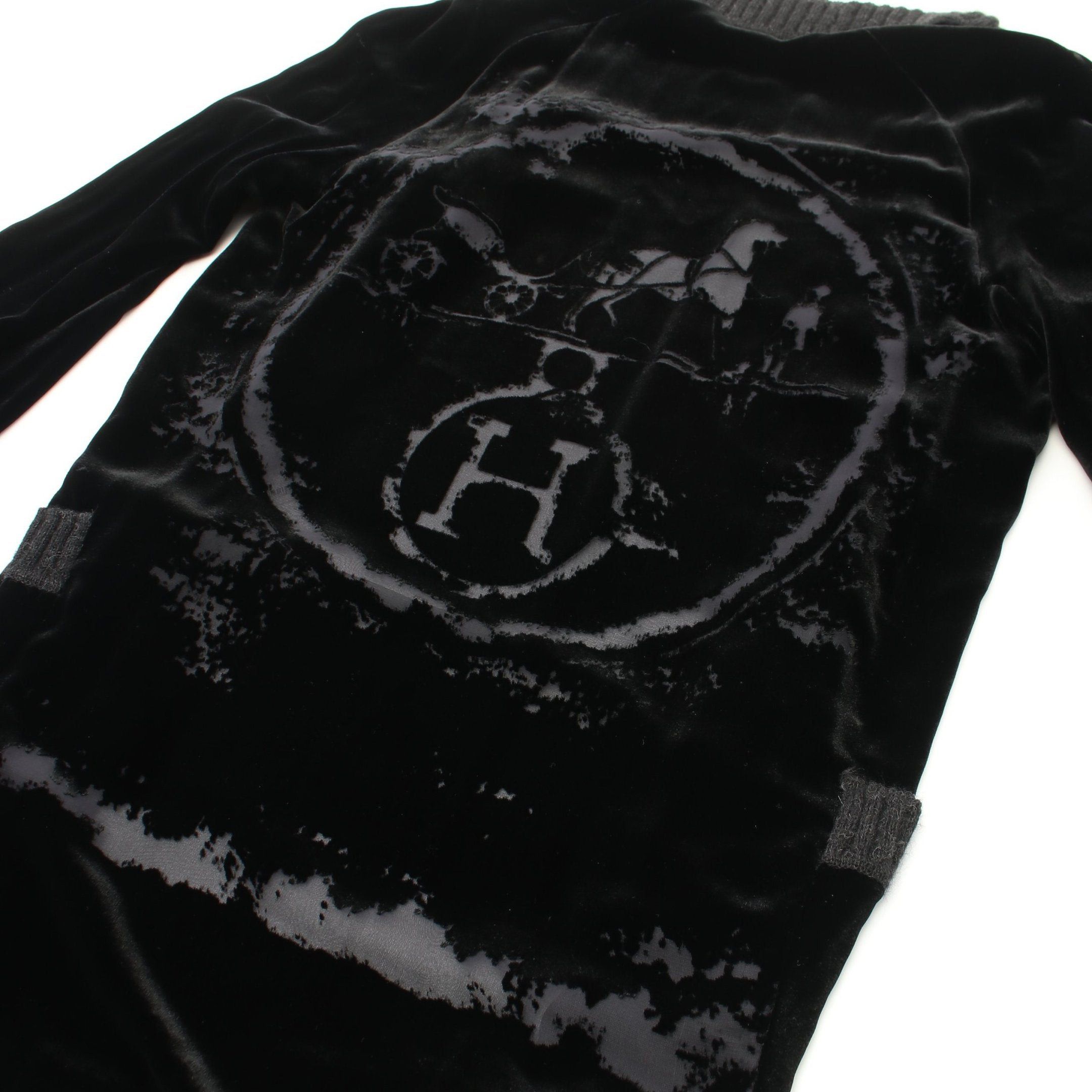 Hermes New Libris Velor Watermark Jacket Cardigan Rayon Silk Alpaca Black