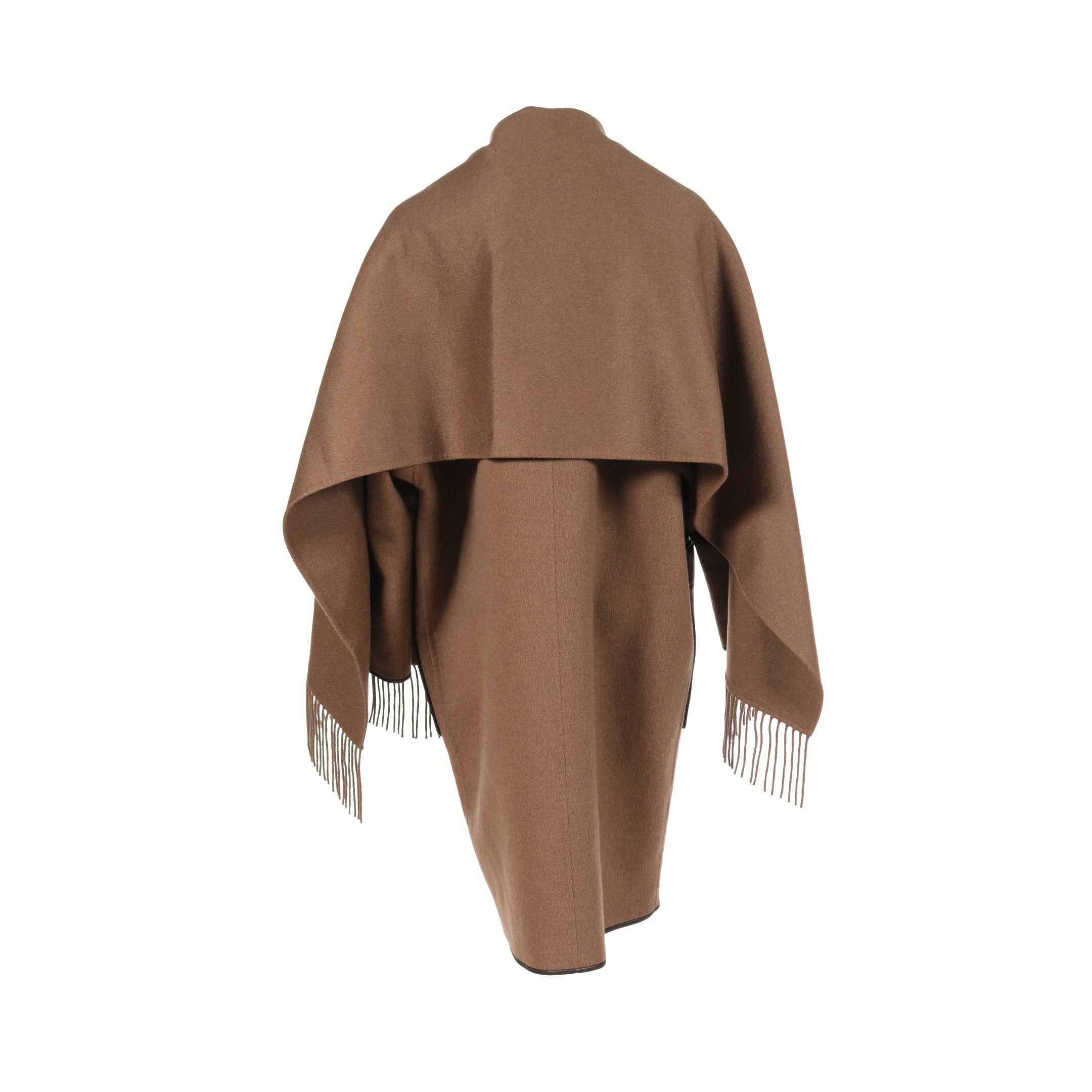 Hermes Hermes Double Face Long Coat Cashmere Brown Leather Trim