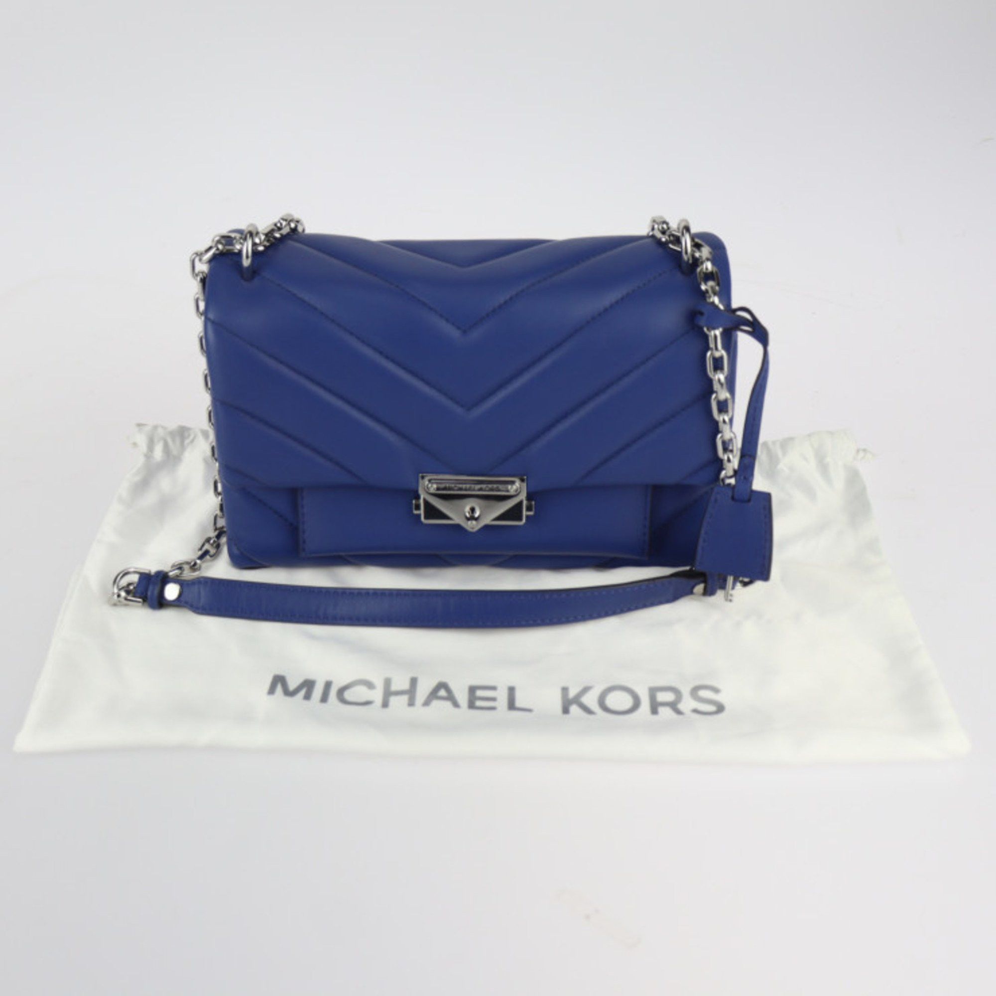 Michael Kors CECE Medium Quilted Leather Convertible Shoulder Bag 30T9S0EL8L Lamb Blue Flap Chain