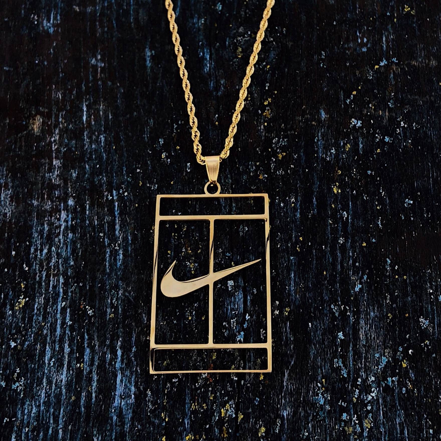 Jewelry × Nike Nike Challenge Court Gold Vintage Swoosh Logo Pendant ...