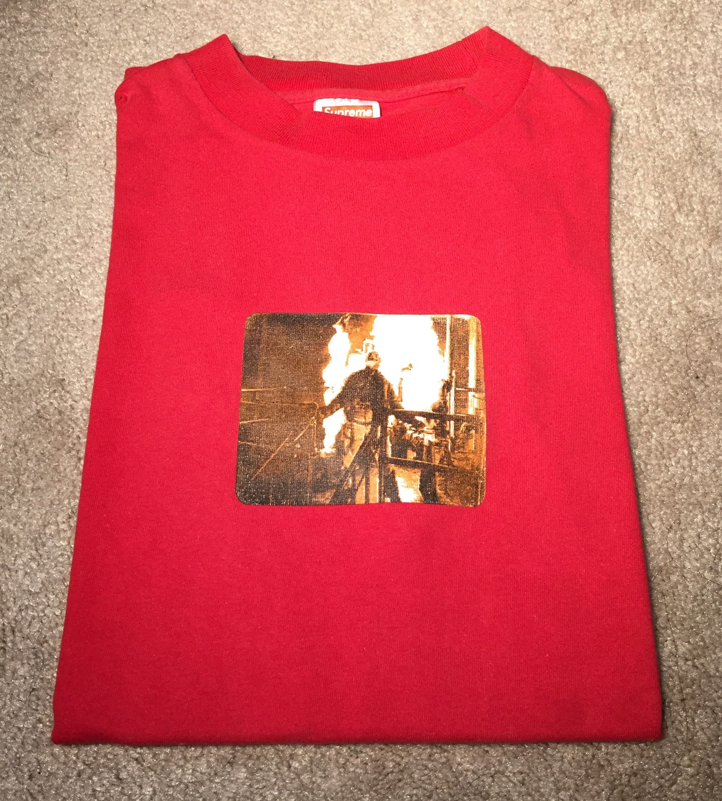 Supreme 1999 Supreme x SSUR Top Of The World Tee Fire Burning Man Red Medium Grailed