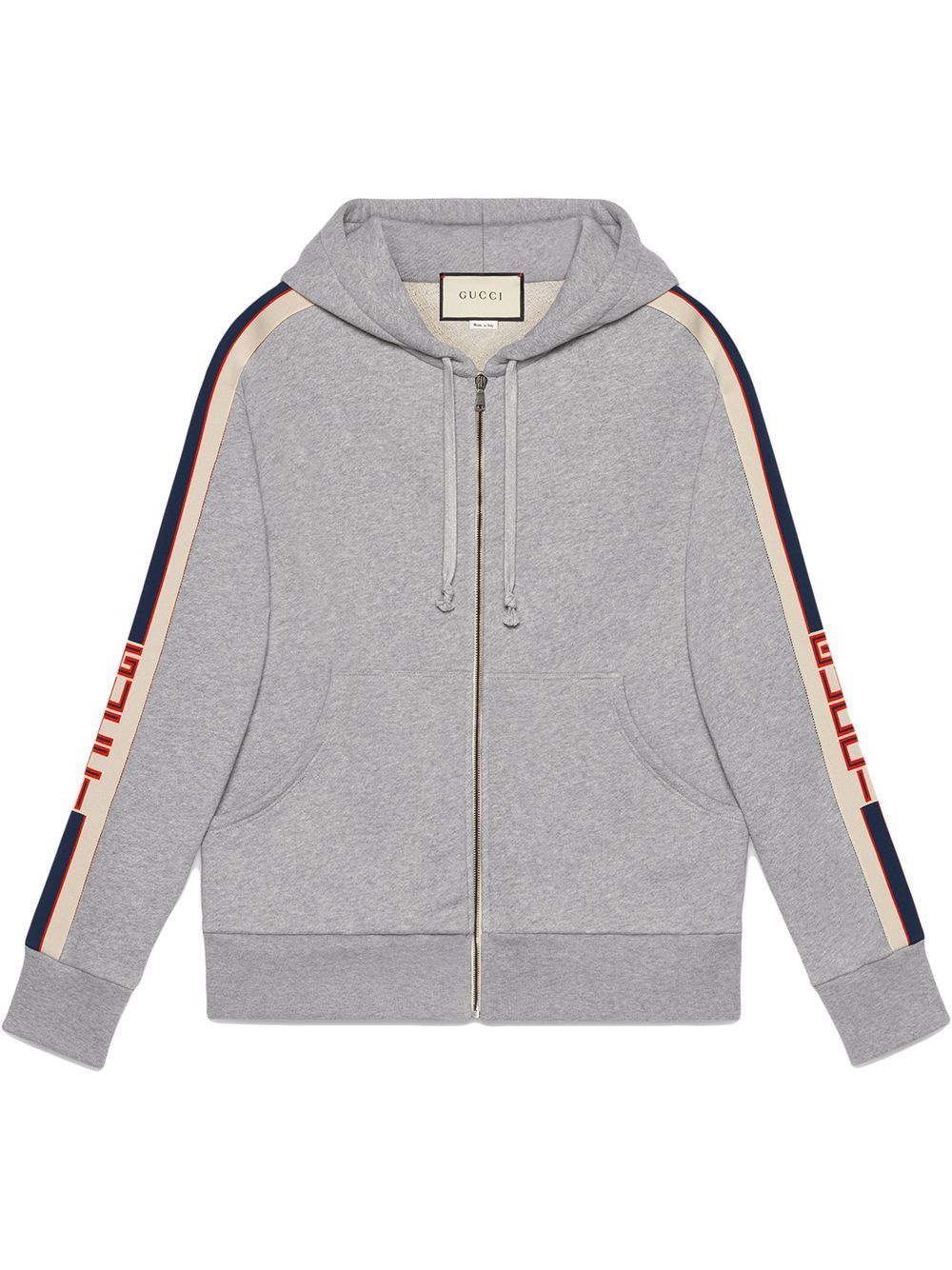 Technical Hooded zip-up sweatshirt with Gucci stripe