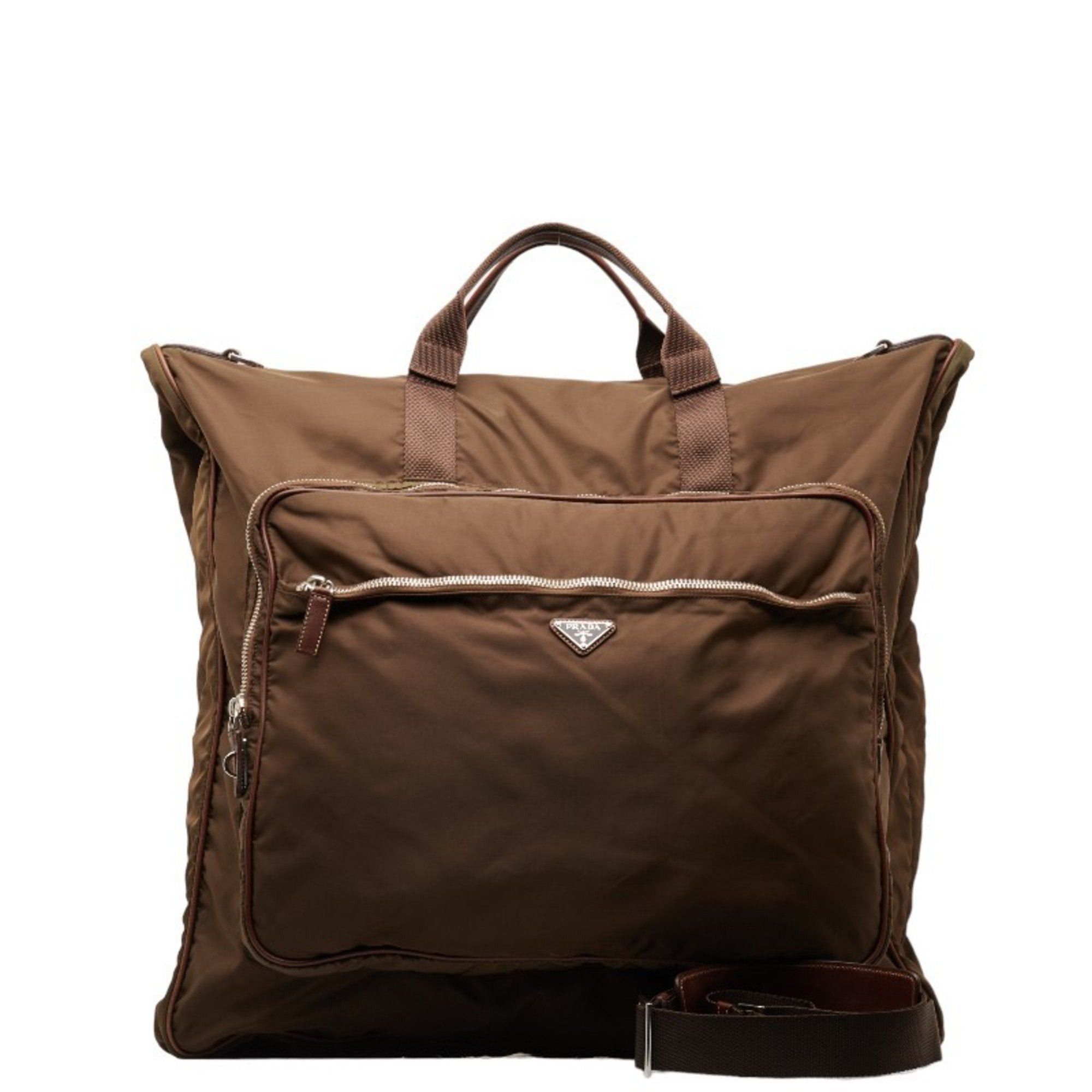 Prada PRADA Triangle Plate Garment Handbag Shoulder Bag Khaki ...