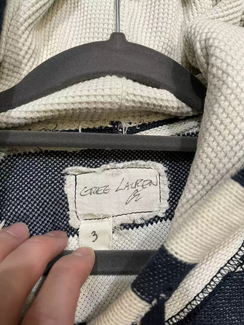 Greg Lauren 18AW black and white striped patchwork denim hoodie