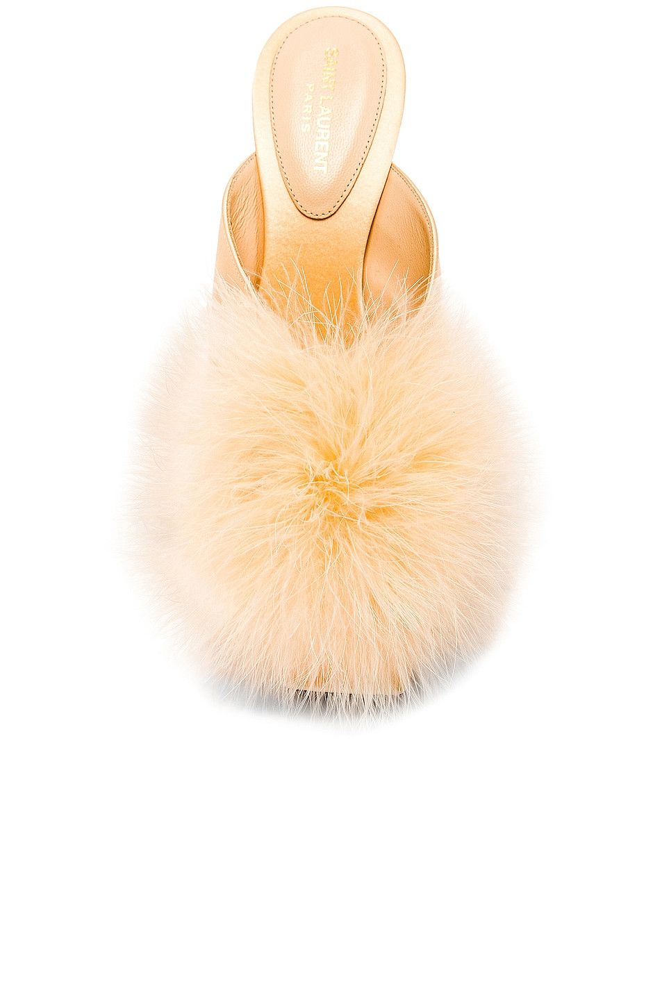 Mae Mules in Crepe Satin with Feathers