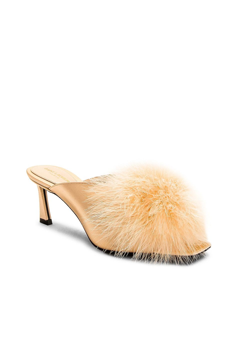 Mae Mules in Crepe Satin with Feathers
