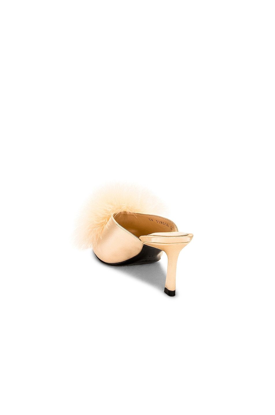 Mae Mules in Crepe Satin with Feathers