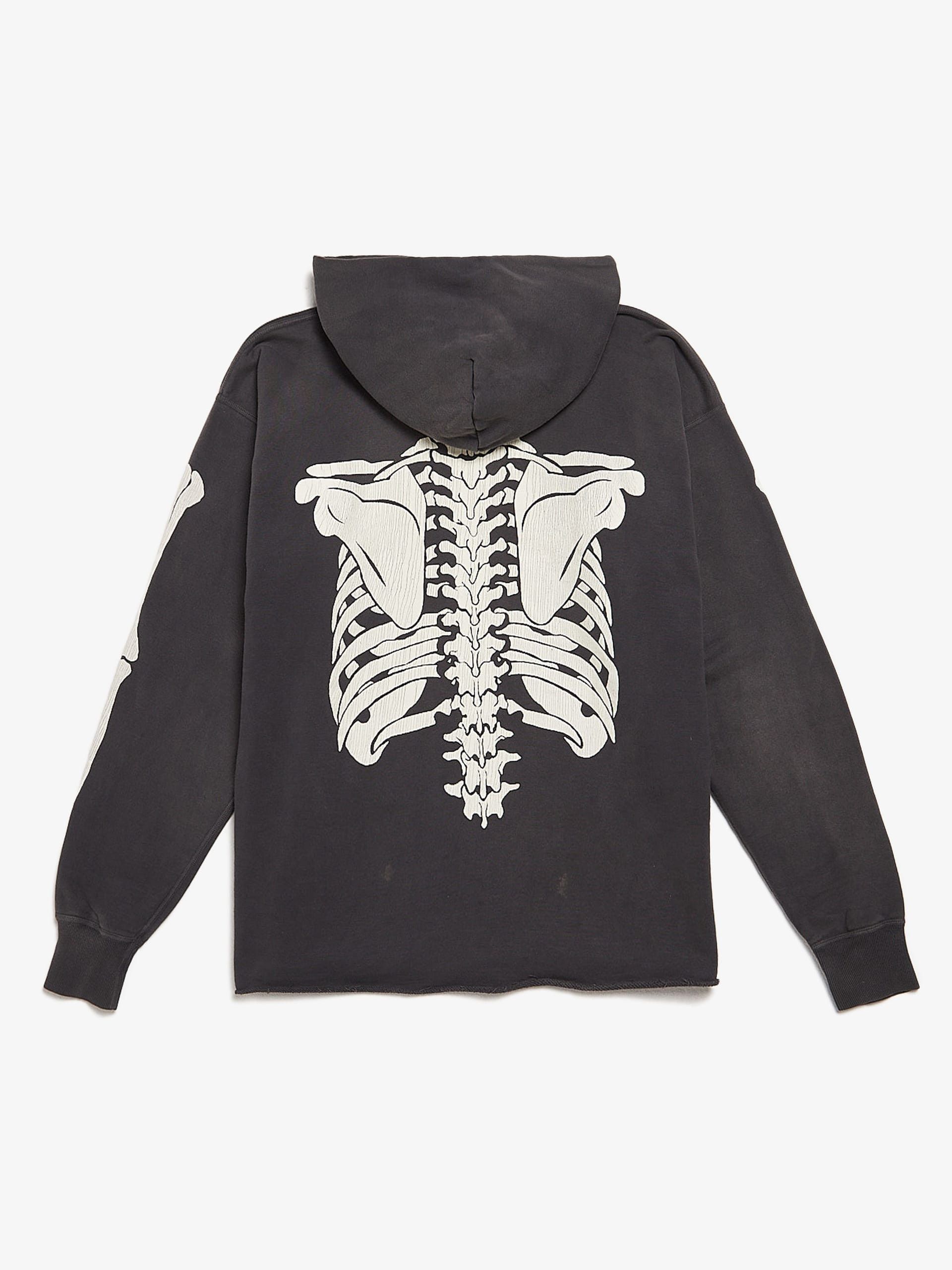 Saint Michael Dark Gray Washed Skeleton Printed Cotton Hoodie Size US M / EU 48-50 / 2 - 2 Thumbnail
