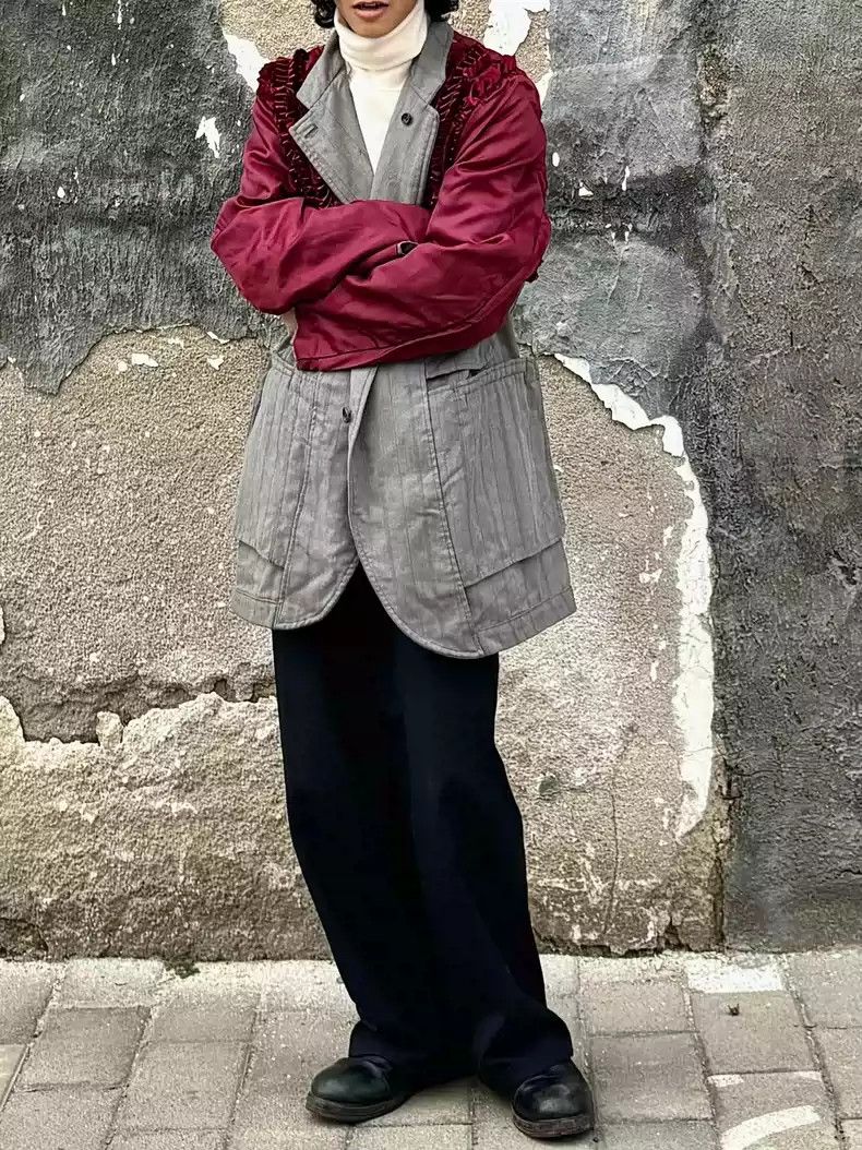 comme des garcons double sided pleated suit jacket