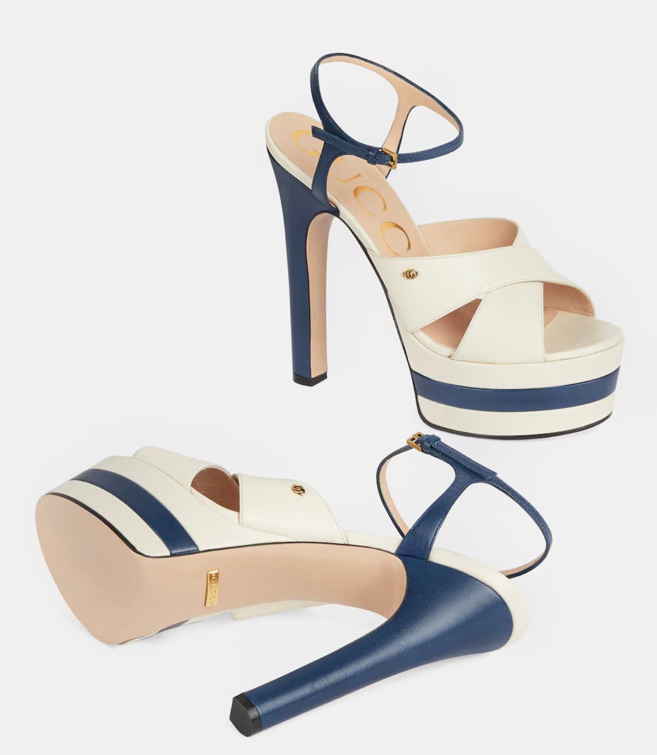 Gucci Double G Crisscross Leather Straps Platform Sandals SIZE 40