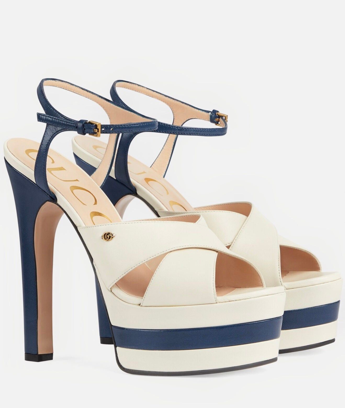 Gucci Double G Crisscross Leather Straps Platform Sandals SIZE 40