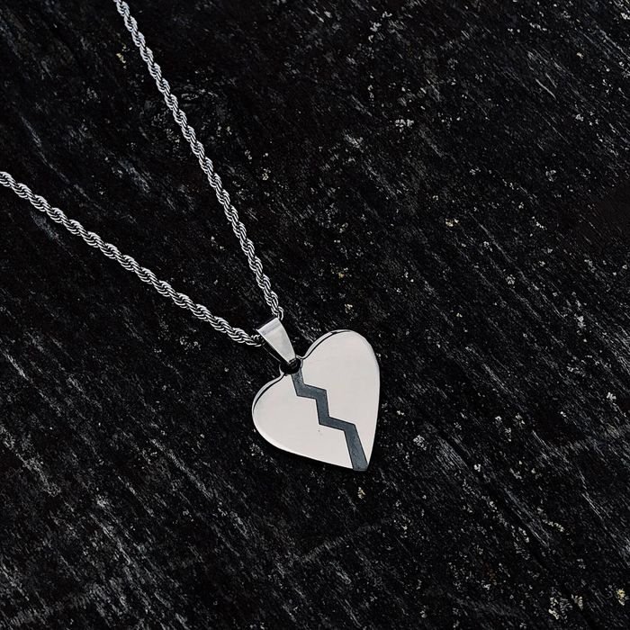 Silver Silver Broken Heart Engraved Custom Pendant Necklace Lil Peep