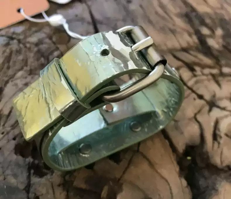 Helmut Lang Bracelet metal silver green leather