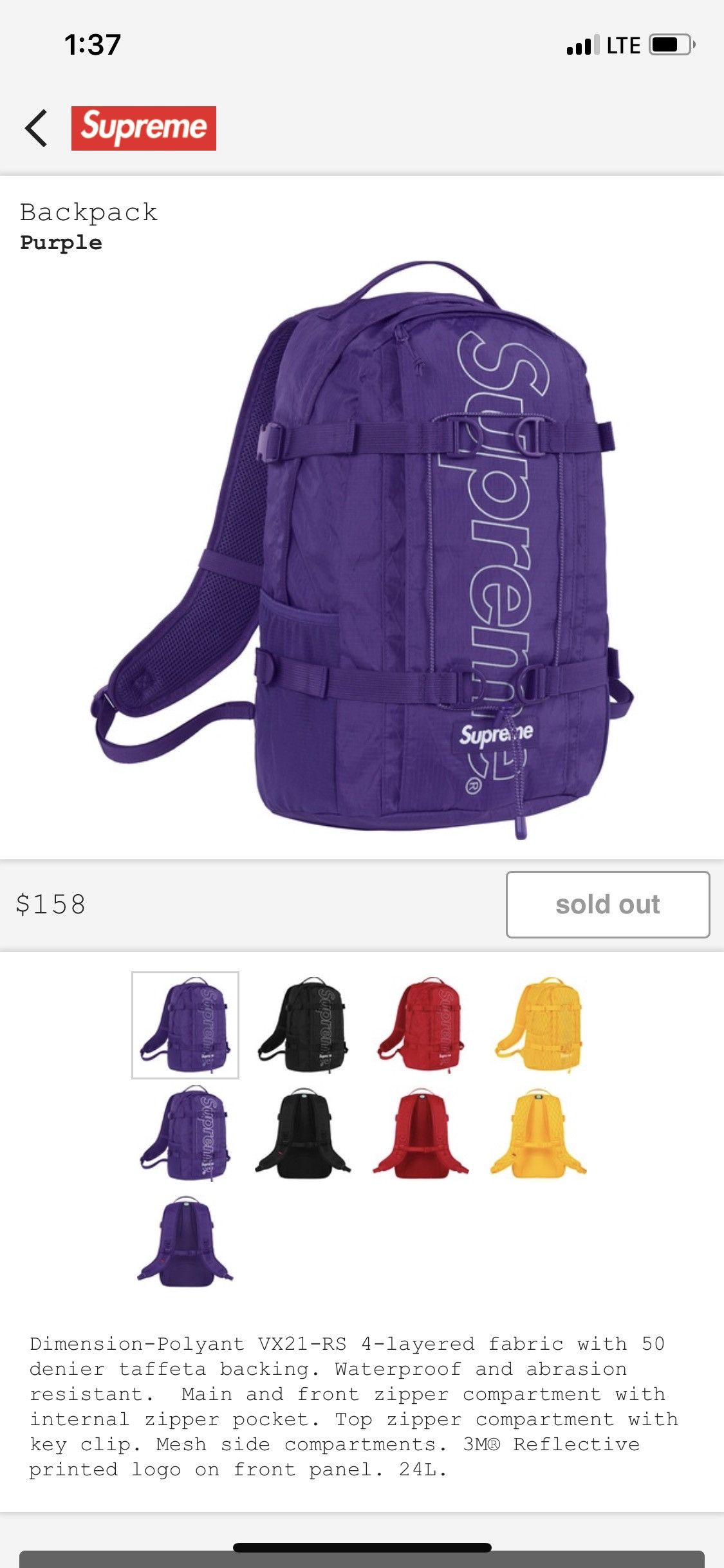 Supreme PURPLE SUPREME BACKPACK Grailed