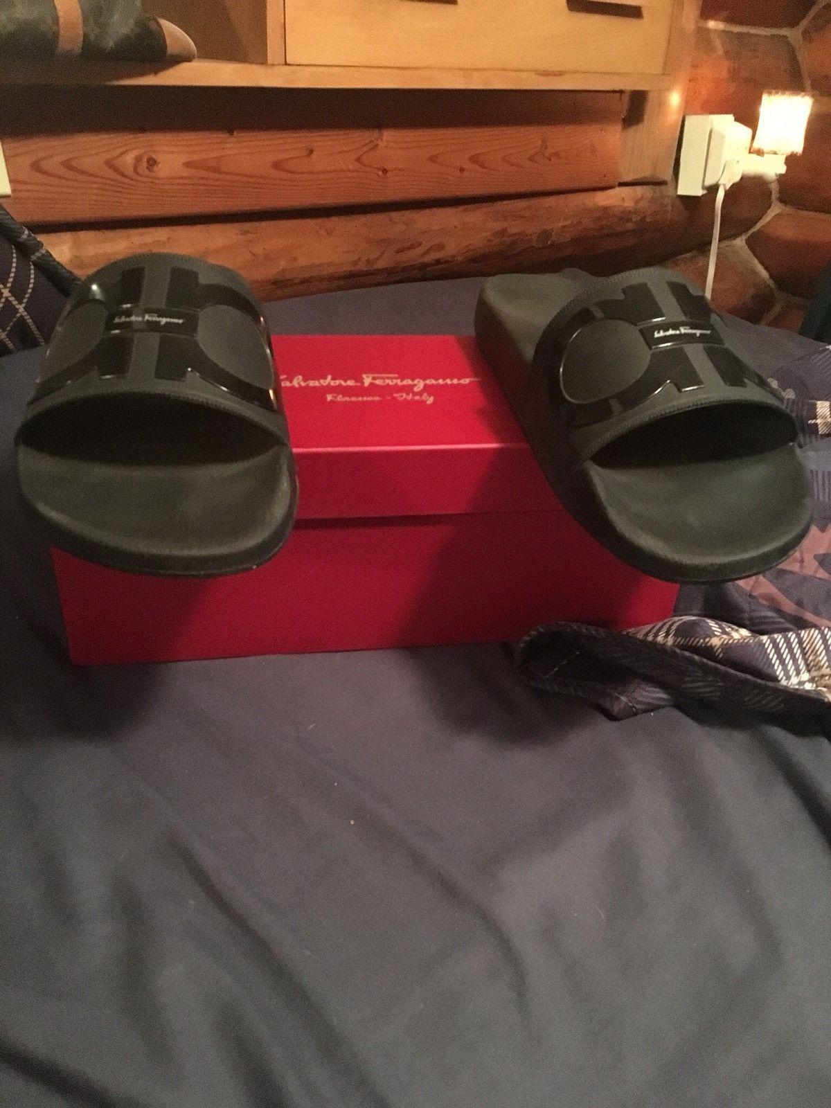 Ferragamo slides red hot sale