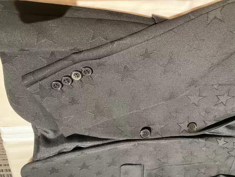 saint laurent star dark patterned single suit jacket