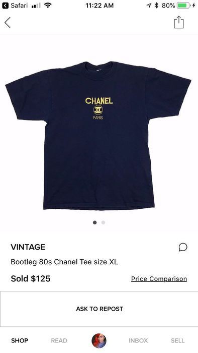 Vintage BL Designer Black + Metallic Gold Embroidered Tee Shirt Chanel