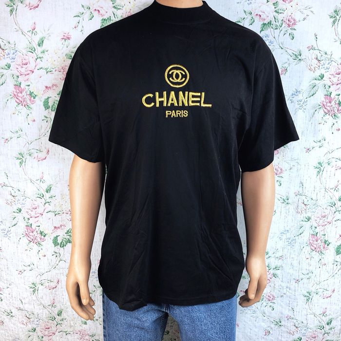 Vintage BL Designer Black + Metallic Gold Embroidered Tee Shirt
