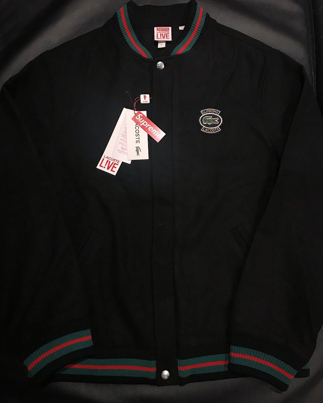 Supreme lacoste wool varsity jacket black sales