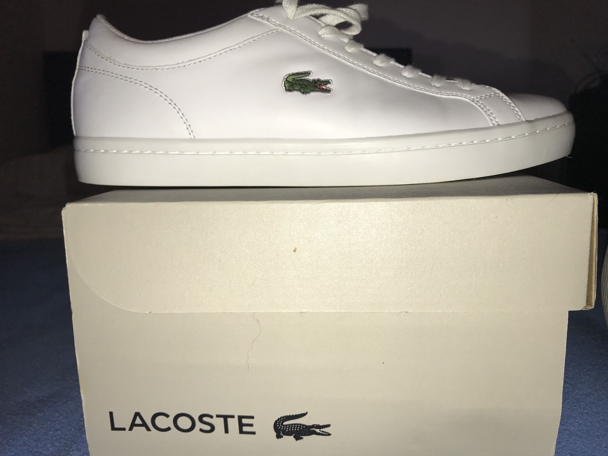 LACOSTE 白 Lacoste L-Spin Deluxe Men's Textile Shoes White-Gold 7