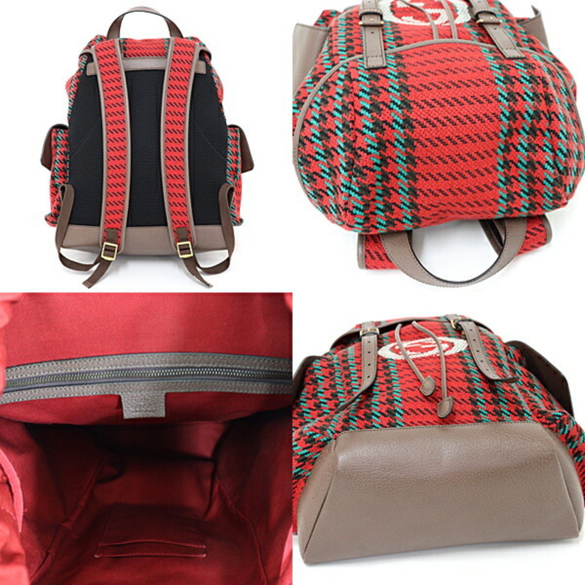 Gucci GUCCI Houndstooth and Stripe Backpack with Interlocking G 625939 Red Size ONE SIZE - 2 Thumbnail