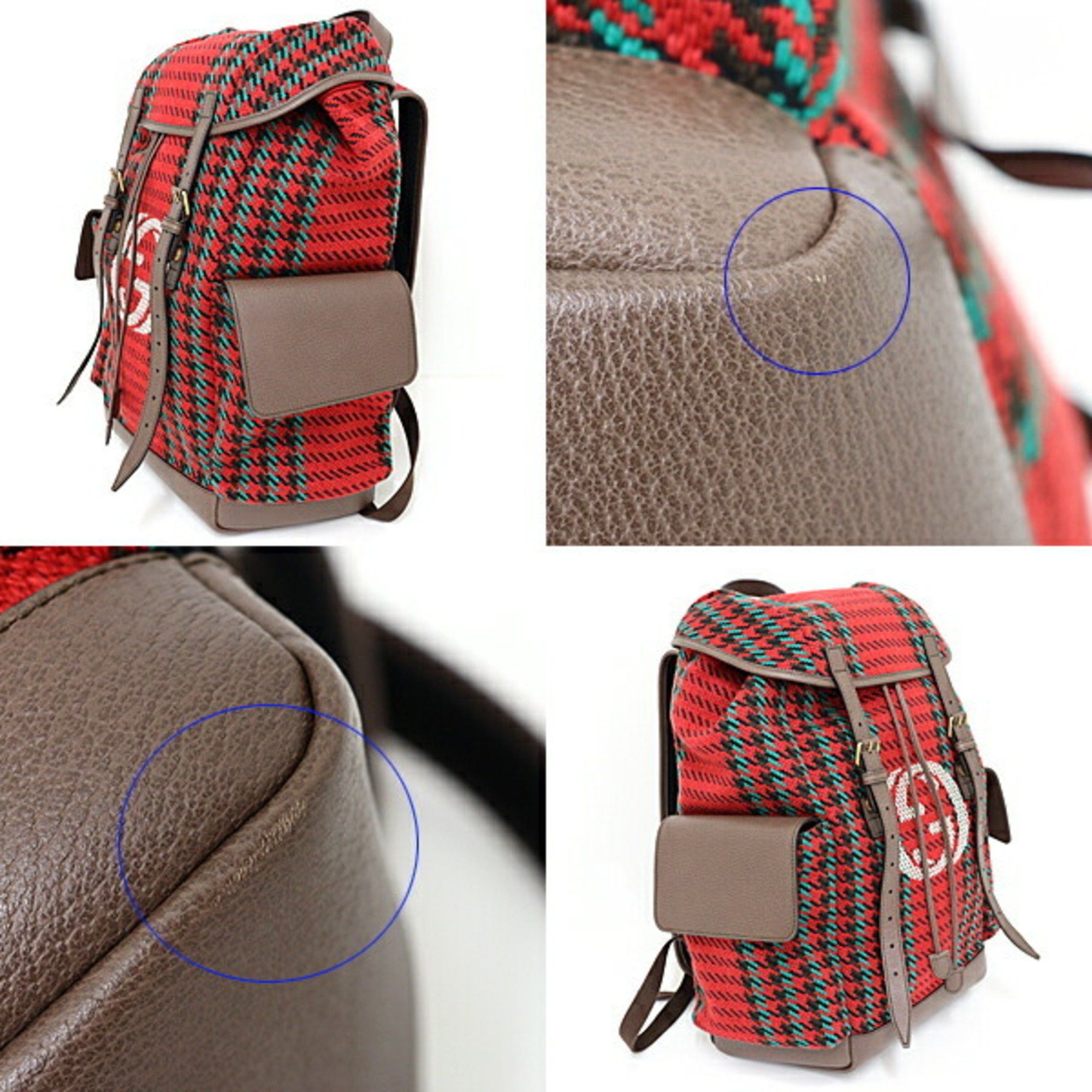 Gucci GUCCI Houndstooth and Stripe Backpack with Interlocking G 625939 Red Size ONE SIZE - 3 Thumbnail