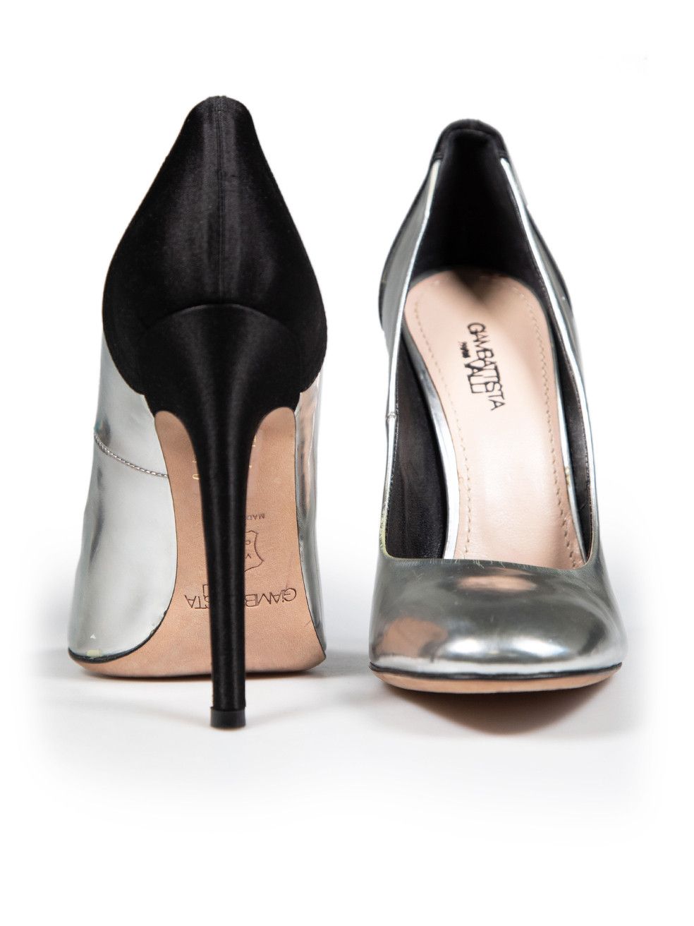 Giambattista Valli Silver & Black Leather Pumps Size US 8 / IT 38 - 3 Thumbnail