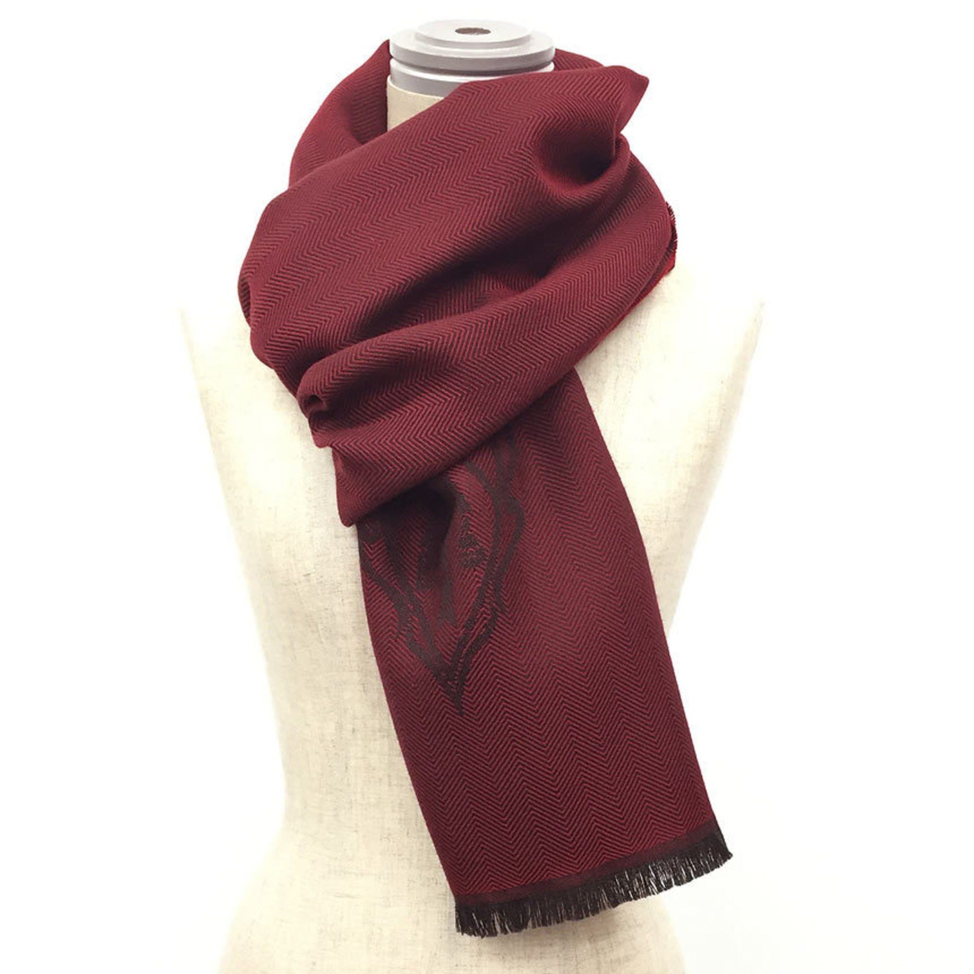 Gucci scarf Crest Herringbone pattern Wool Bordeaux Red Men's Women's Unisex aq9951 10006900