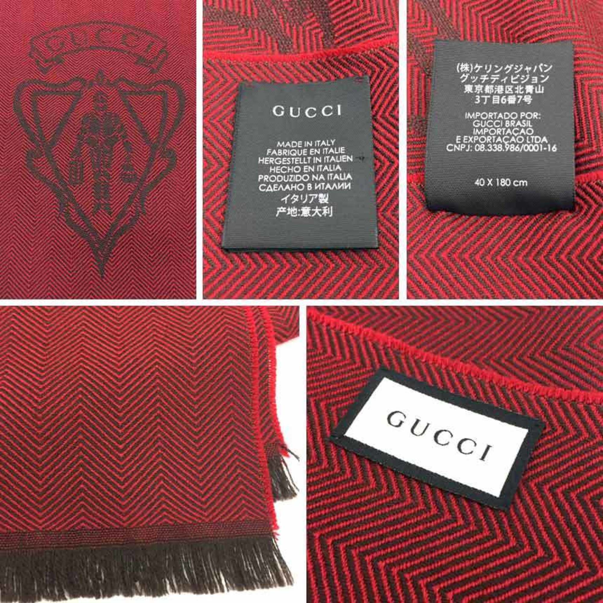 Gucci scarf Crest Herringbone pattern Wool Bordeaux Red Men's Women's Unisex aq9951 10006900
