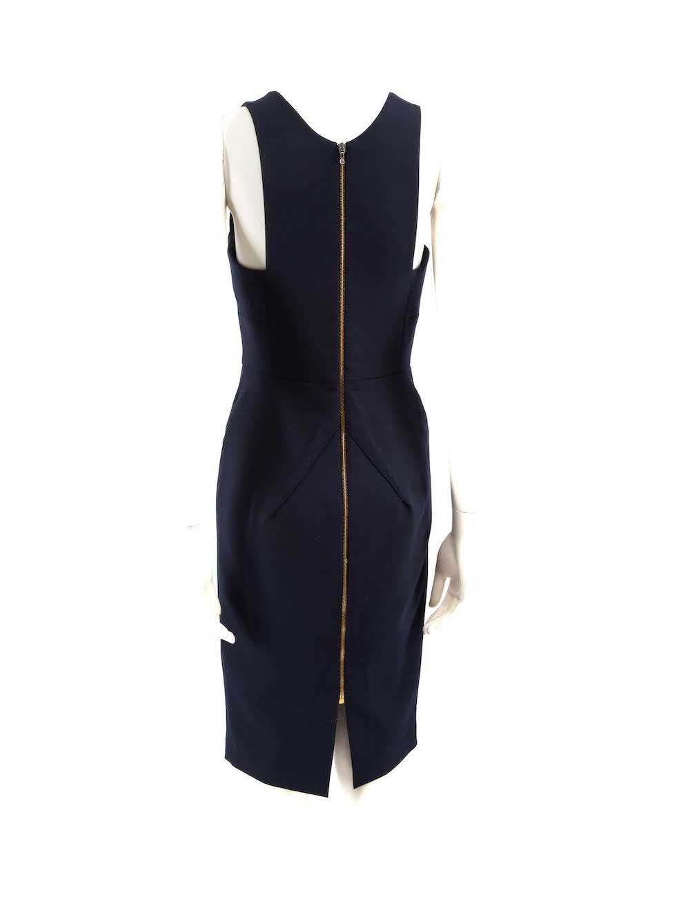 Roland Mouret Navy Eyelet Stud Knee Length Dress Size M / US 6-8 / IT 42-44 - 3 Thumbnail