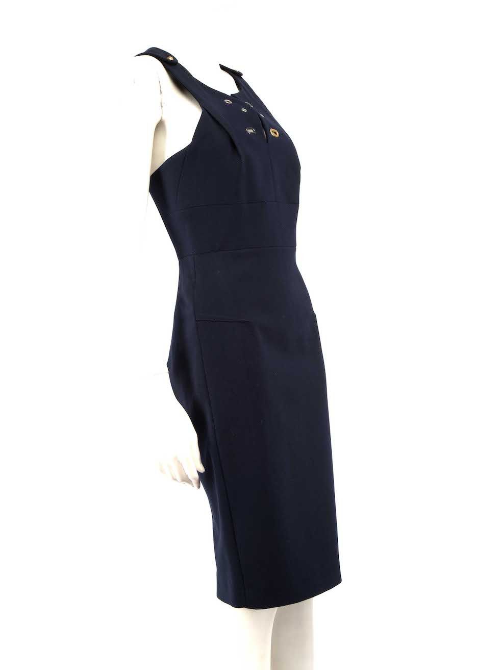 Roland Mouret Navy Eyelet Stud Knee Length Dress Size M / US 6-8 / IT 42-44 - 2 Thumbnail