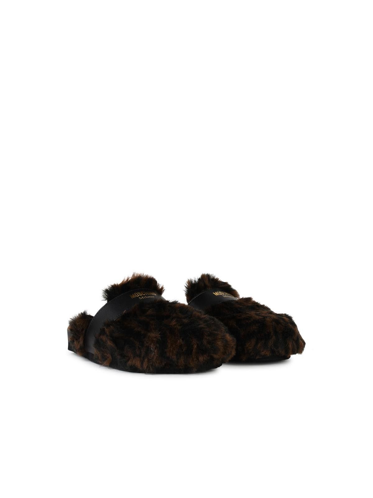 Moschino MOSCHINO LOGO Brown Leather Blend Slippers Size US 5 / IT 35 - 2 Thumbnail